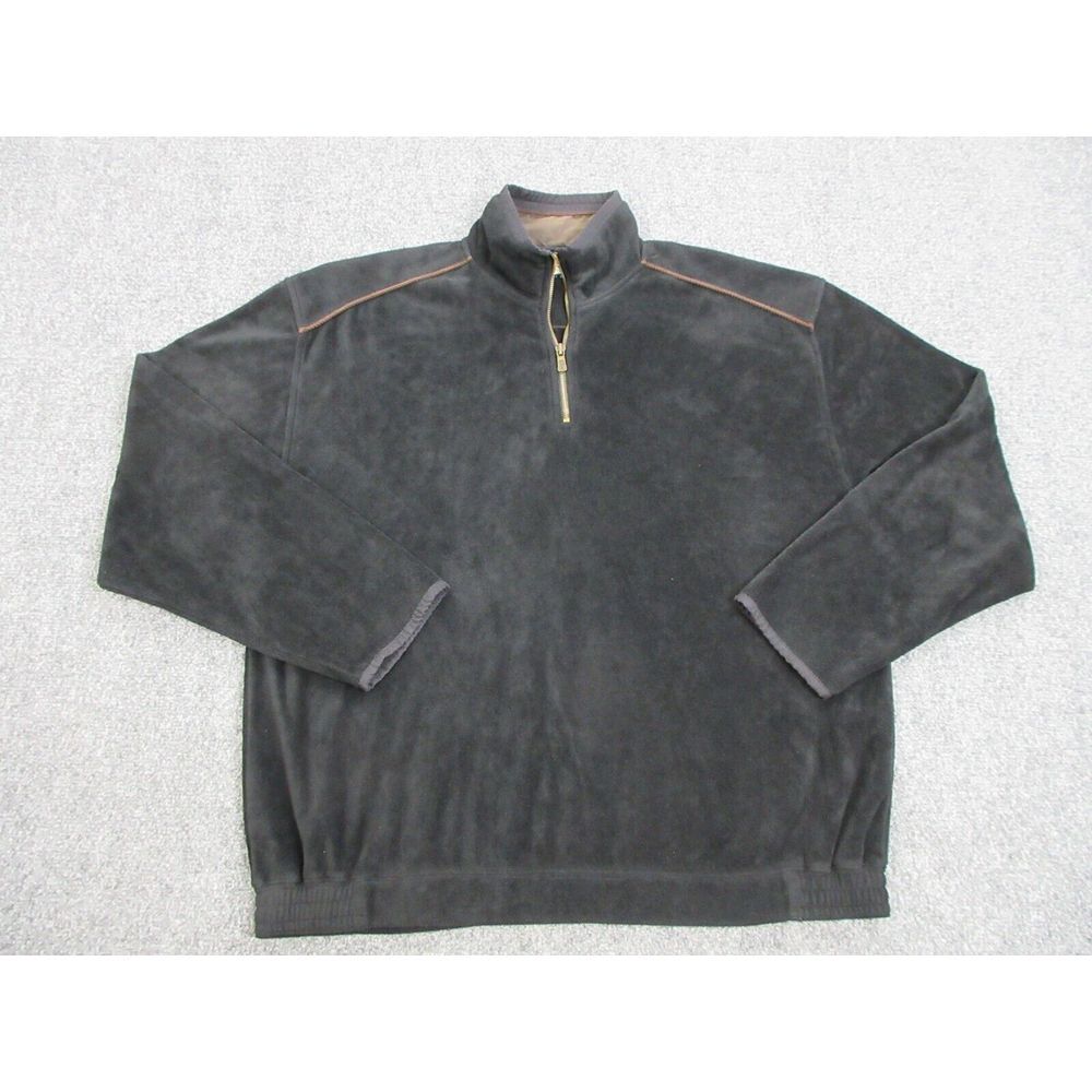 Tommy Bahama Sweater Mens Large Black Fleece Quarter Zip Sweatshirt‎ Pullover